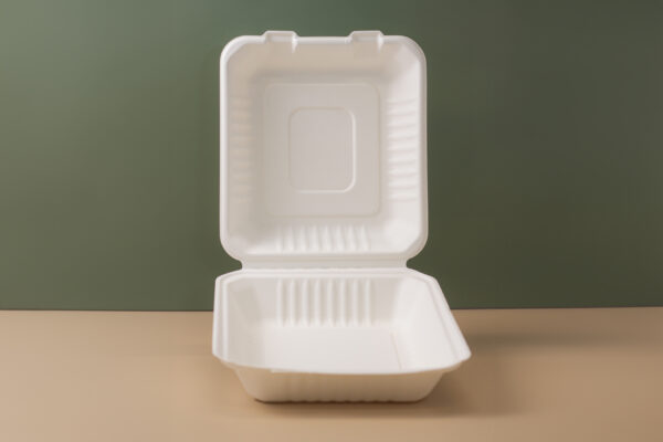 8''X8''X3'' Sugarcane Bagasse Clamshell Container