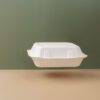 9''X9''X3'' Sugarcane 3 Compartment Bagasse Clamshell Container - Image 2