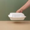 9''X9''X3'' Sugarcane 3 Compartment Bagasse Clamshell Container - Image 3