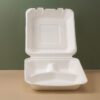 9''X9''X3'' Sugarcane 3 Compartment Bagasse Clamshell Container