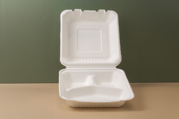 9''X9''X3'' Sugarcane 3 Compartment Bagasse Clamshell Container